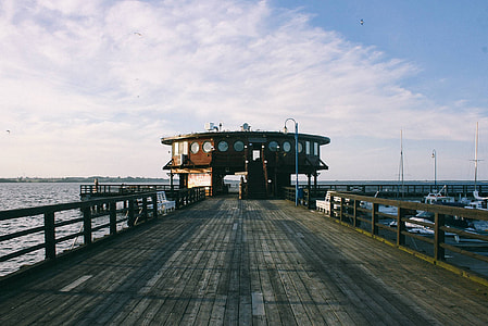 Big wooden pier by the lake