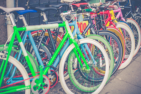 multicolored commuters bike lot