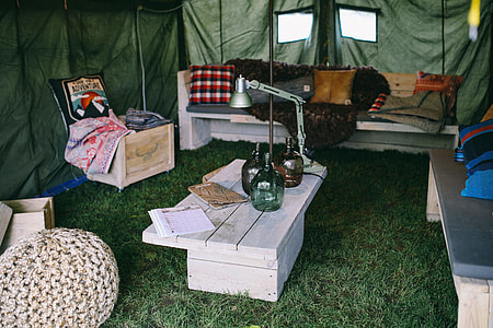 Interior of military styled tent
