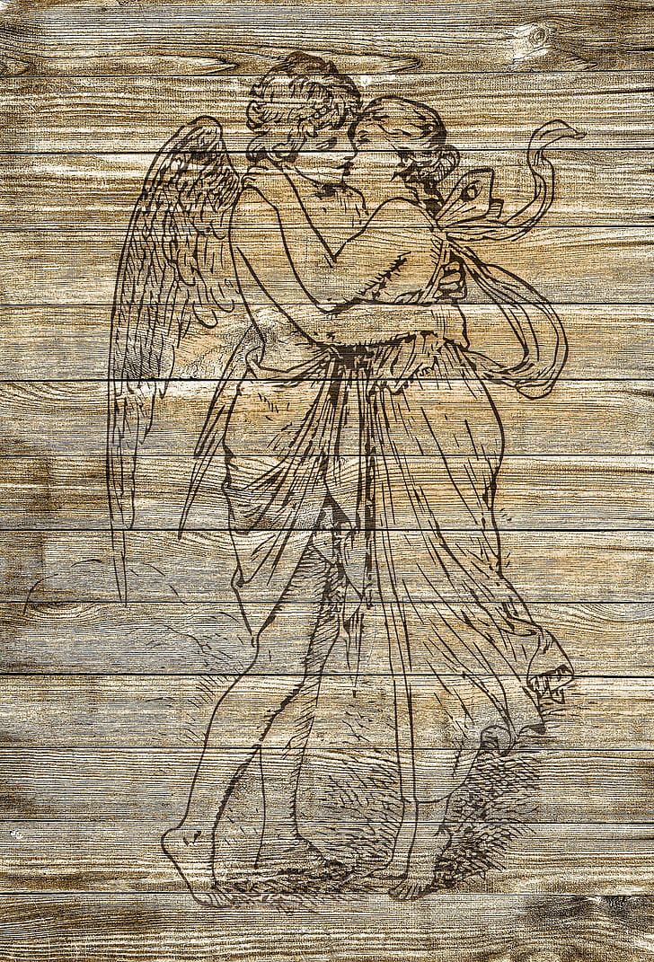 man and woman kissing printed on board