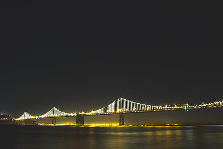 Lighted Bridge at Nighttime