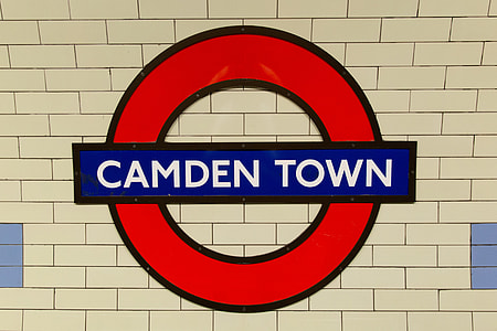 A shot of the London Underground station sign for Camden Town, image captured with a Canon DSLR