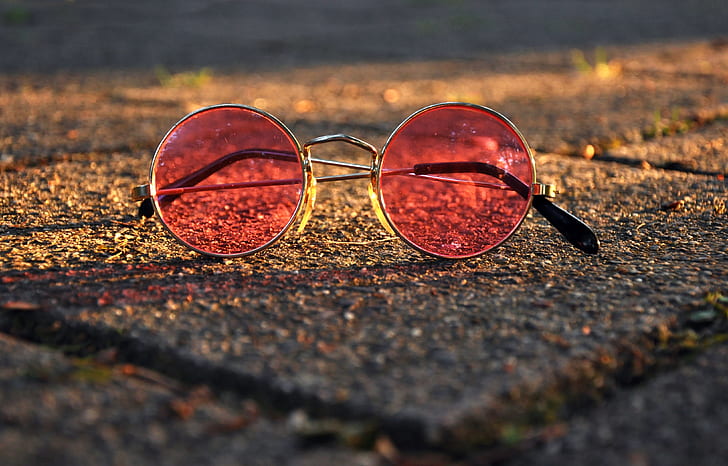 red sunglasses with gold frames
