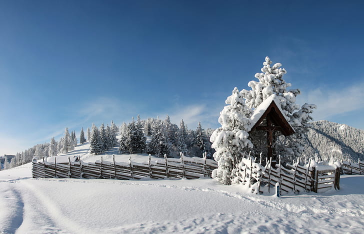 house with fences on snowfield