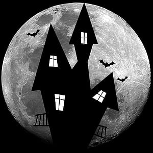 haunted house and moon wallpaper