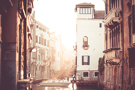 Street Canal Sunset in Venice, Italy