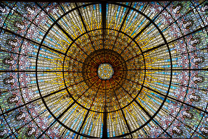 multicolored stained glass dome ceiling