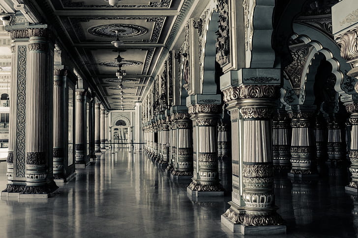 empty hallway with concrete pillars