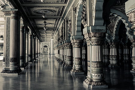 empty hallway with concrete pillars