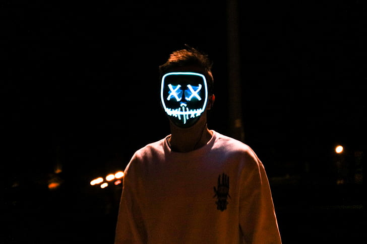 portrait, light, man, hoodie, mask