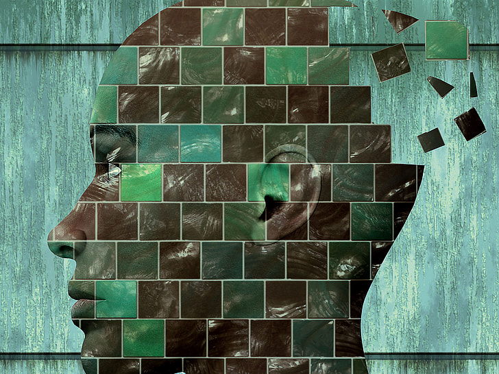 human head mosaic artwork