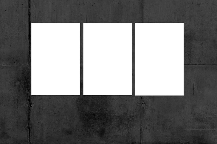 three rectangular white frames