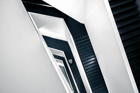 black and white stairway