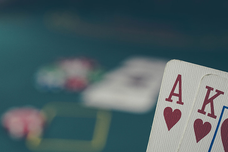 Closeup shot of playing cards from a poker game