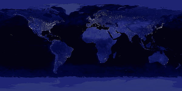 world map at night with city lights