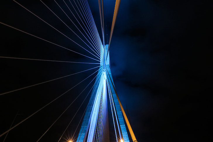 Abstract architecture details from a bridge at night