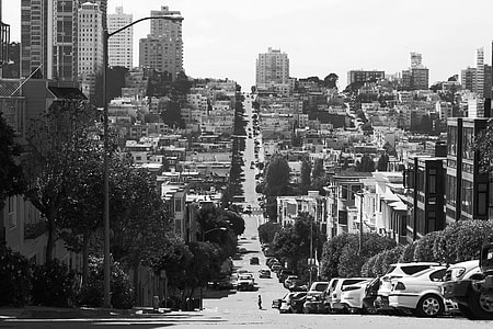 grayscale photography of San Francisco road