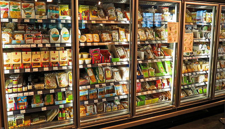 supermarket, fridge, produce, food, market, retail