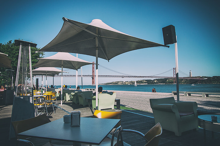 Shot of a coastal cafe and restaurant in Lisbon, Portugal, image captured with a Canon DSLR