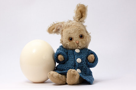brown rabbit plush toy beside egg
