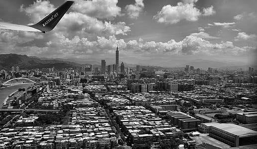 Grayscale Photography of Aerial View of City