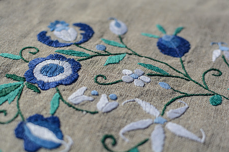 flower, embroidery, linen, thread, craft, textile