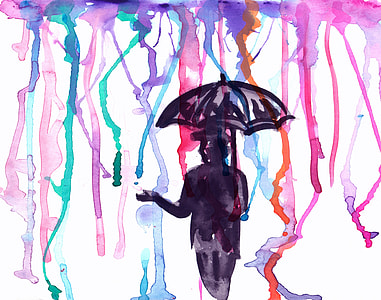 person holding umbrella painting