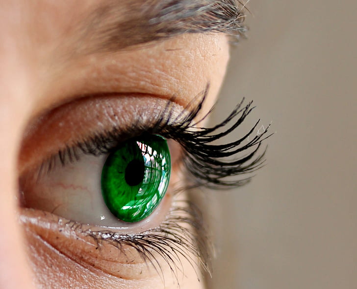 close-up photo of human green eye