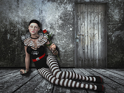 woman wearing black and white sweetheart shirt and high socks sitting near door while holding red rose