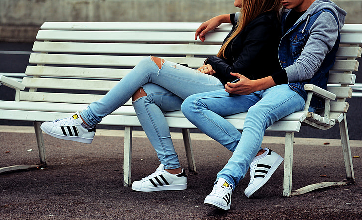 couple wearing blue jeans