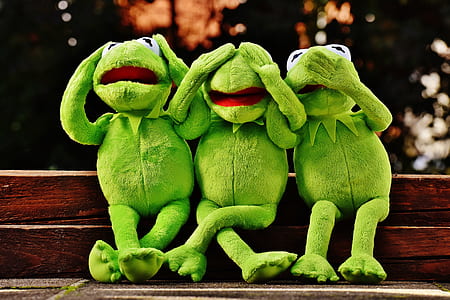 three Kermit the Frog plush toys