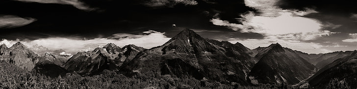 grayscale photo of mountain