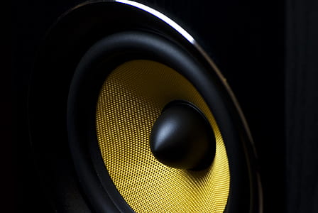 gray and yellow coaxial speaker