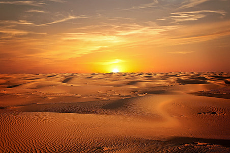 sunset, Desert, landscape, sand, sky, sun