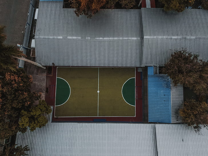 aerial photo of basketball court
