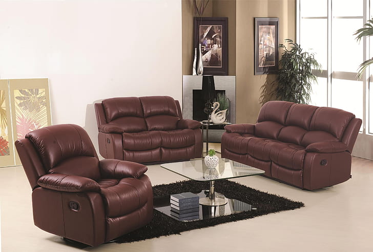 brown leather sectional couch on white flooring