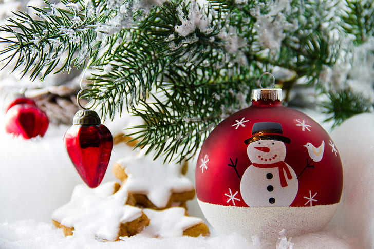 white and red snowman print bauble