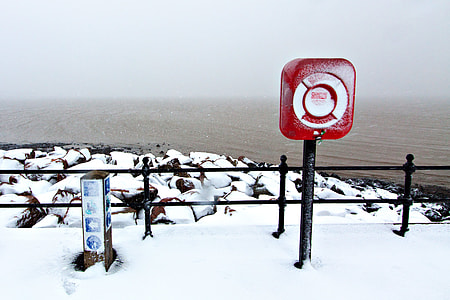 Coastal snow in the winter time on the Kent Coast in Southern England