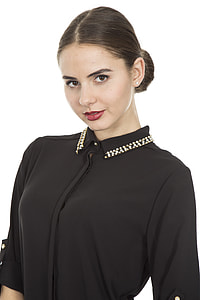 woman in black collared shirt
