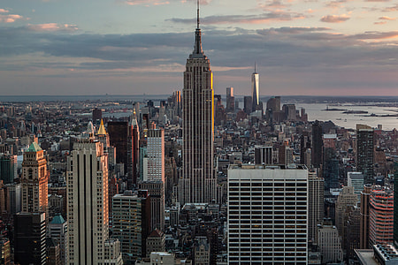 Cityscape shot of Manhattan and the Empire State Building in New York City. This shot was captured from the Top Of The Rock at the Rockefeller Center in Midtown Manhattan