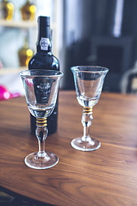 Two wine glasses & bottle