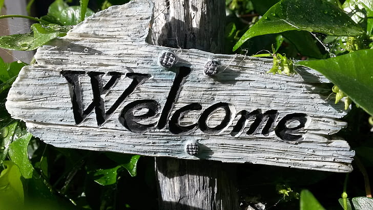 white wooden Welcome wooden signage