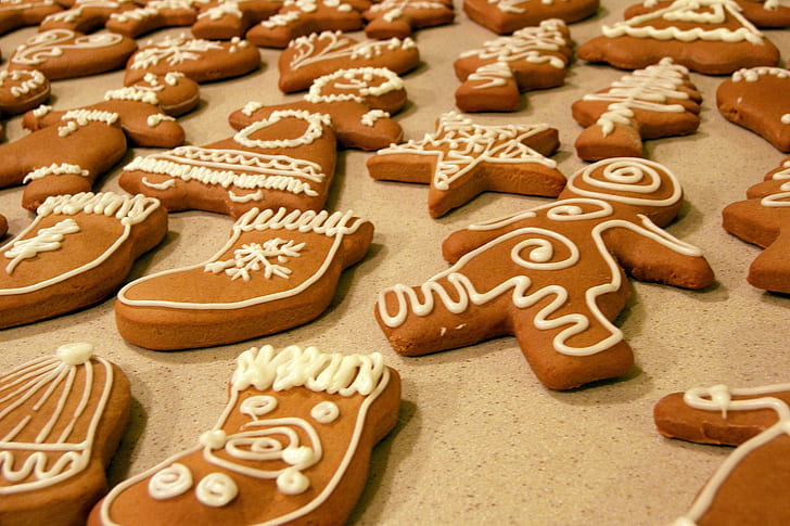 cookies, gingerbread, shapes, star, snowman, stocking