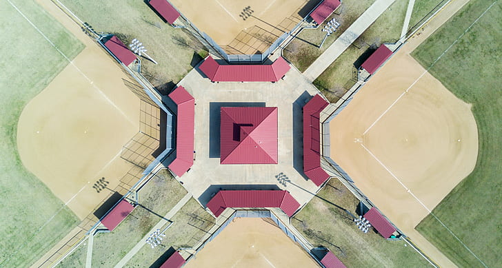 aerial view of baseball fields during daytime