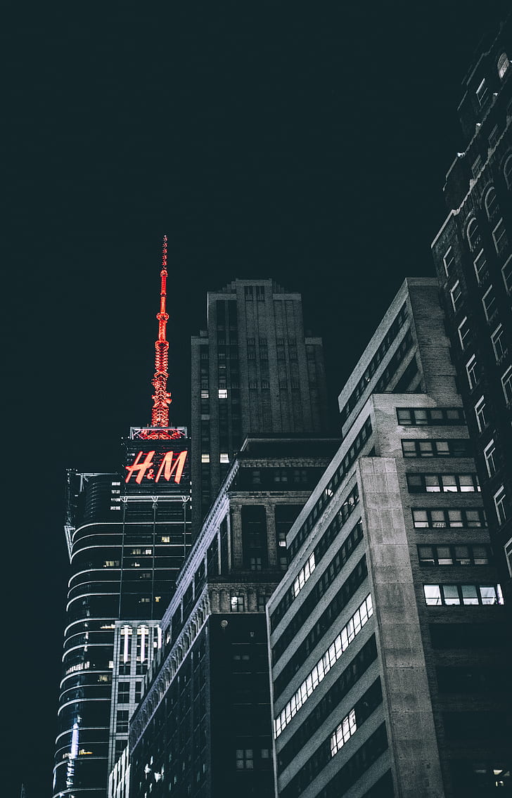 selective color photography of red H & M building