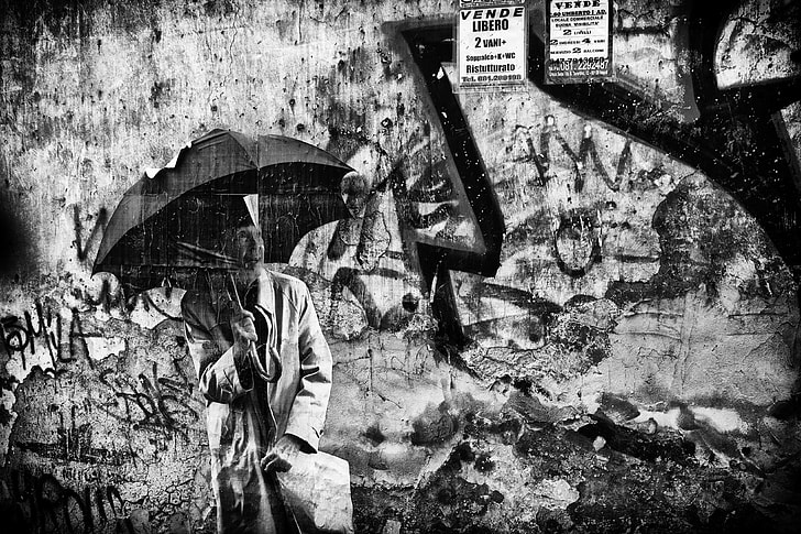 Monochrome image of some street art found in Napoli in Italy