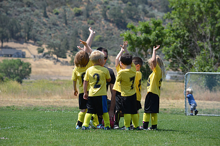 toddler's soccer team standing on grass