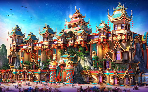 multicolored castle illustration
