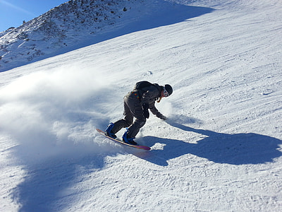 person using snowboard on mountain