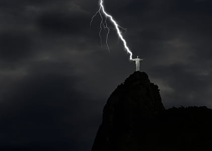 lightning hitting Christ the Redeemer